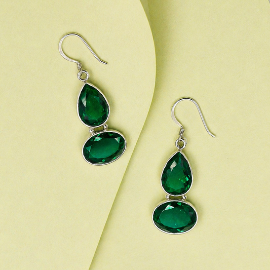 Chrome Diopside Double Drop Silver Earrings for Women Jewelry SEAR-635