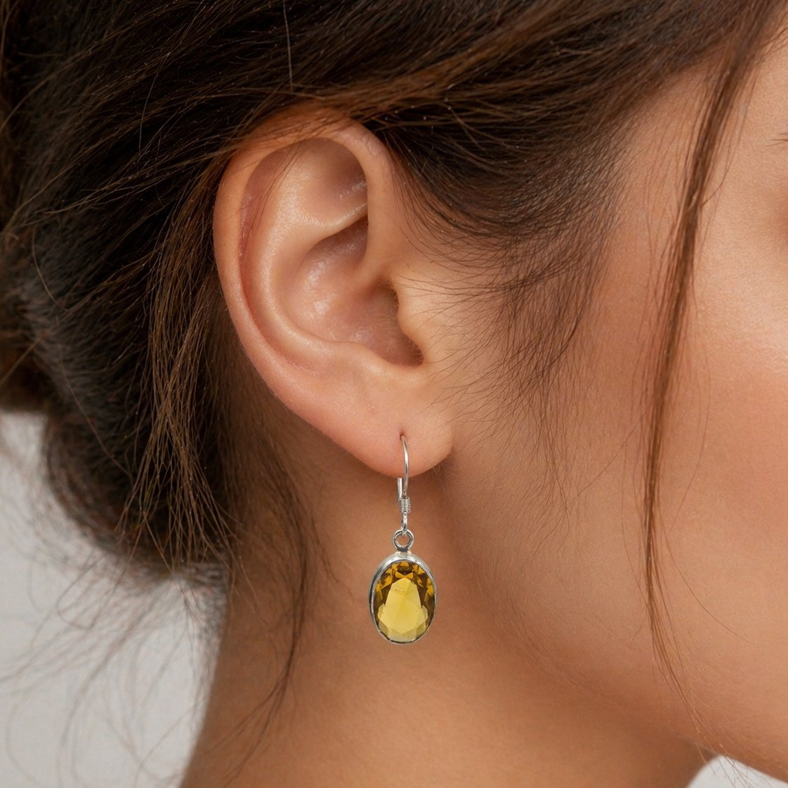 Citrine Oval Drop Earrings in Sterling Silver SEAR-639