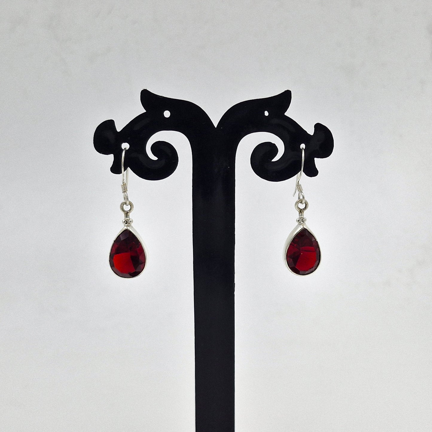 Garnet Teardrop Sterling Silver Dangle Earrings for Women SEAR-880