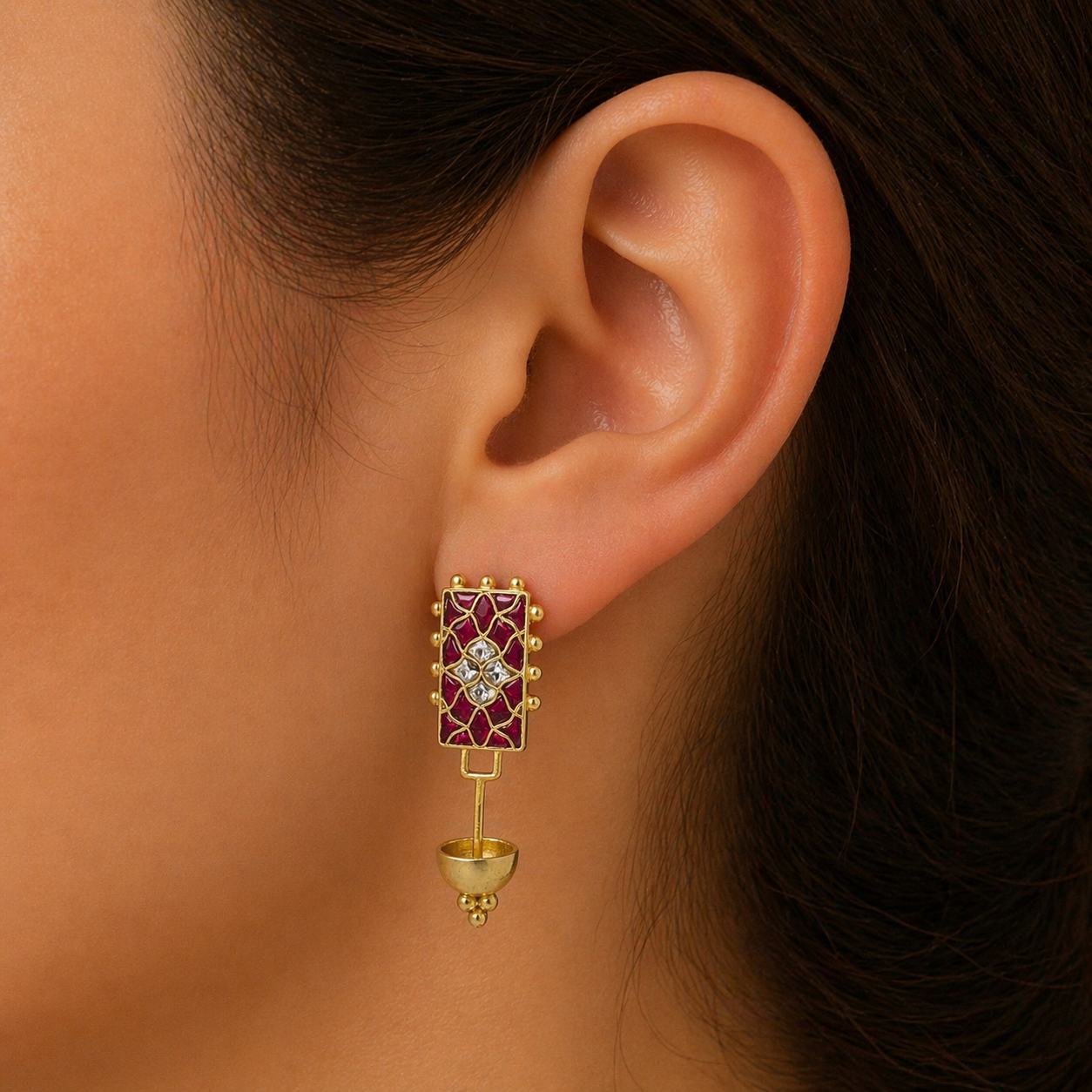 Jadau Kundan Gold Plated Traditional Drop Earrings for Women SEAR-881
