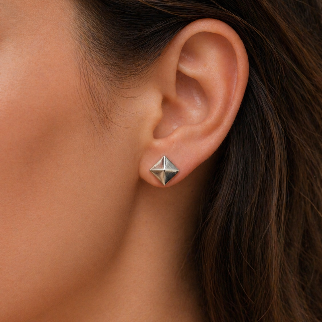 Sterling Silver 7mm Pyramid Stud Earrings|Minimalist Geometric Jewelry SEAR-883