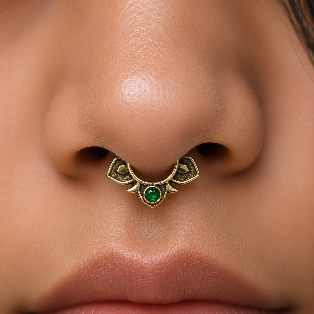 Gold Butterfly Nose Ring, Boho Floral Septum Jewelry, Unique Body Piercing SEP02-BRS-LCD01