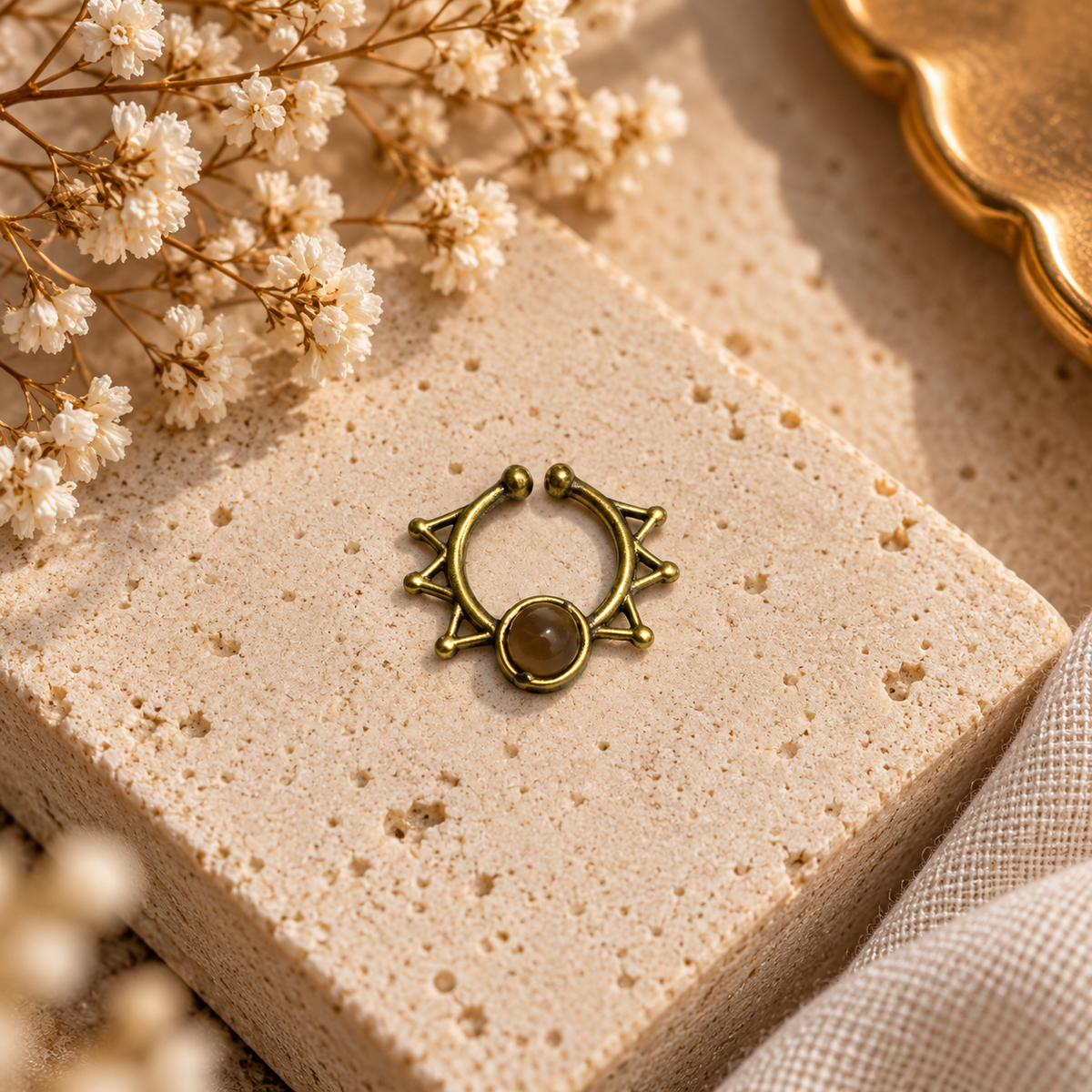 Gold Sunburst Nose Ring, Celestial Hoop, Boho Body Jewelry SEP03-BRS-NTE01
