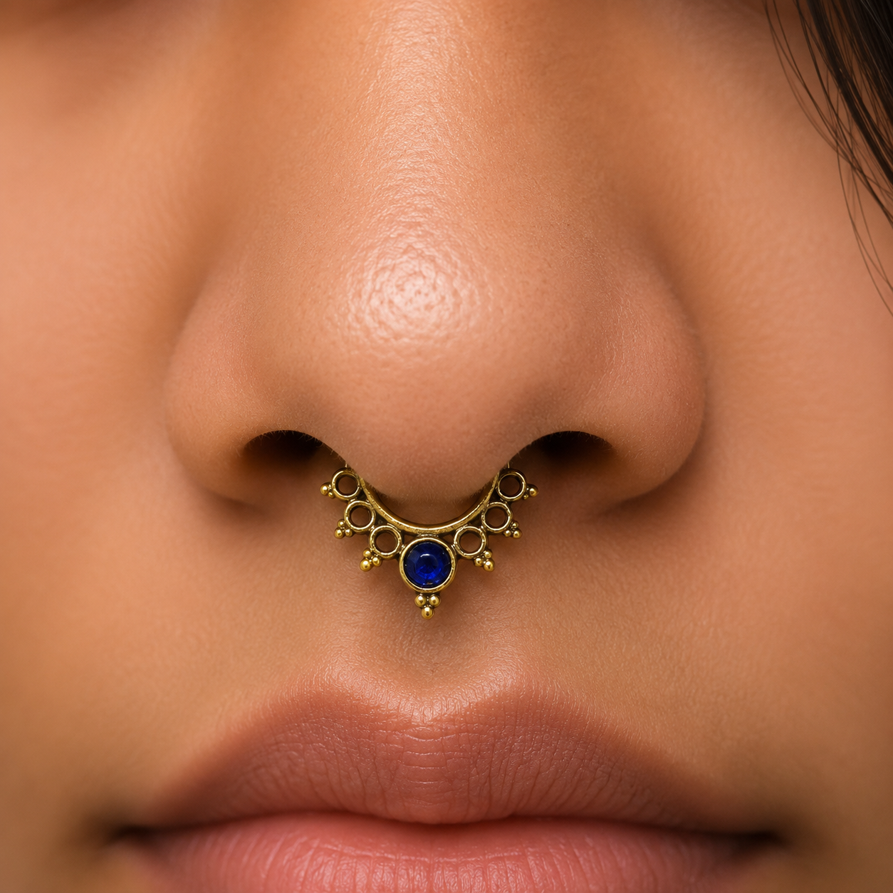 Gold Boho Nose Ring, Purple Gemstone Hoop, Celestial Body Jewelry, SEP04-BRS-LTZ01