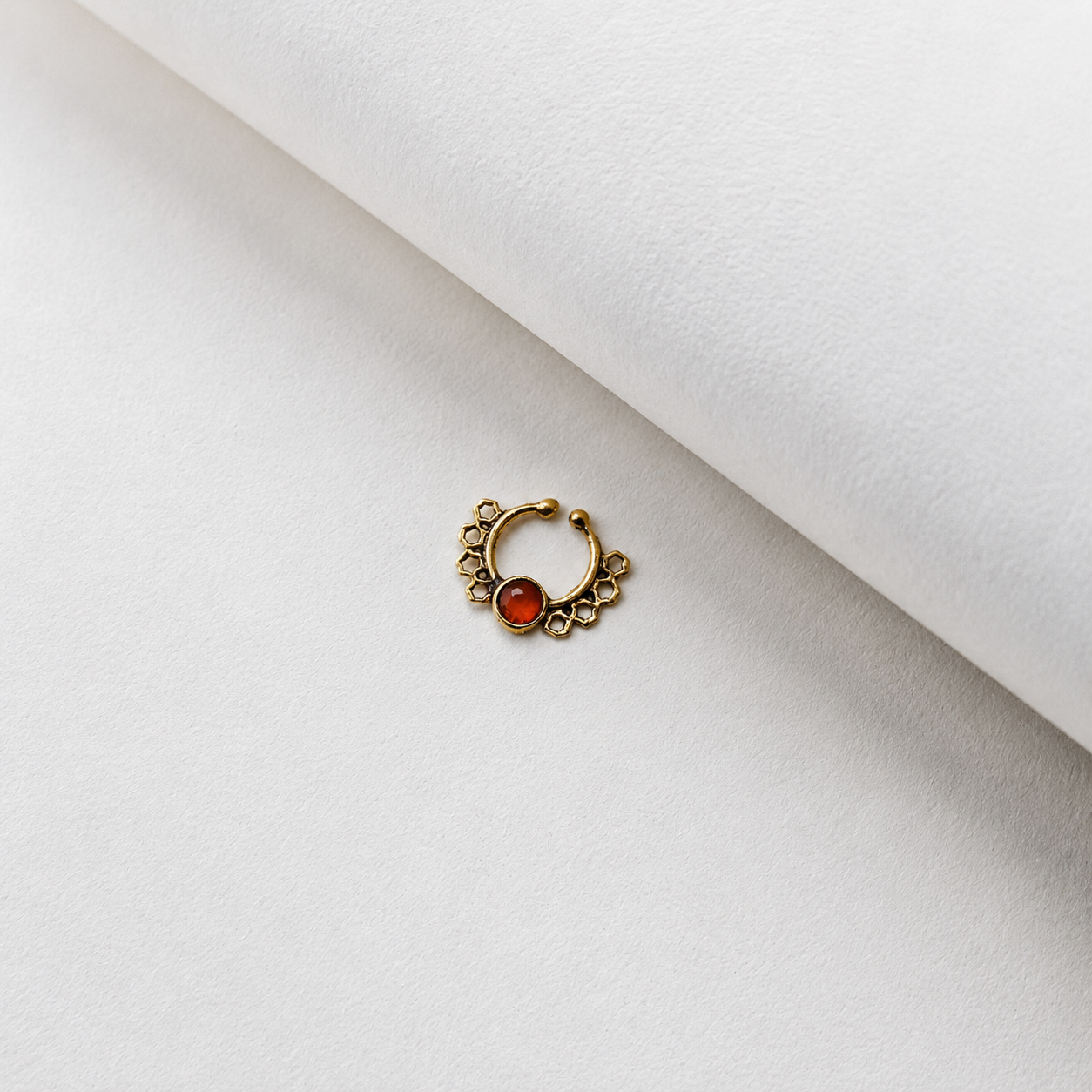 Gold Nose Ring Floral Boho Septum Hoop Ethnic Statement Unisex Jewelry SEP06-BRS-LCL01