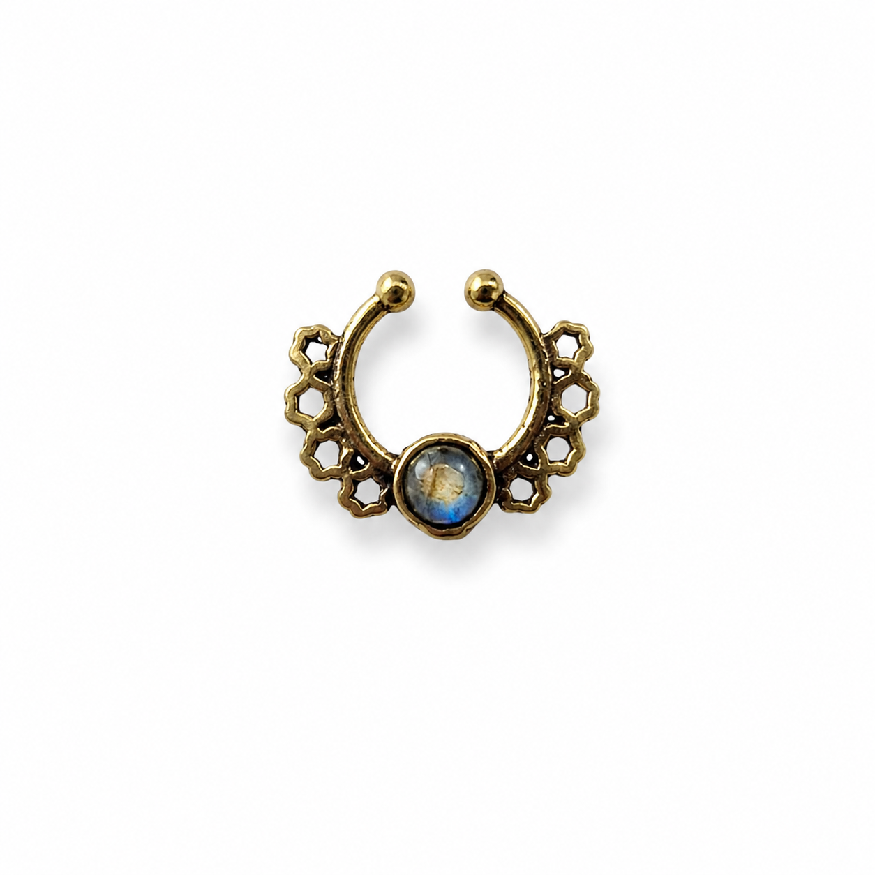 Gold Nose Ring Floral Boho Septum Hoop Ethnic Statement Unisex Jewelry SEP06-BRS-NLBD01