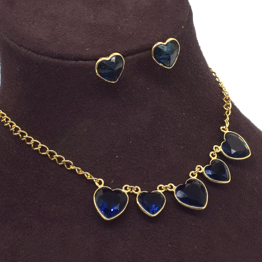 Blue Iolite Heart Shape Jewelry Set Gold Plated Earrings Necklace Gift SET-789
