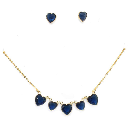 Heart Gold Plated Iolite Quartz Earring Necklace For Women's Jewelry Set SET-822