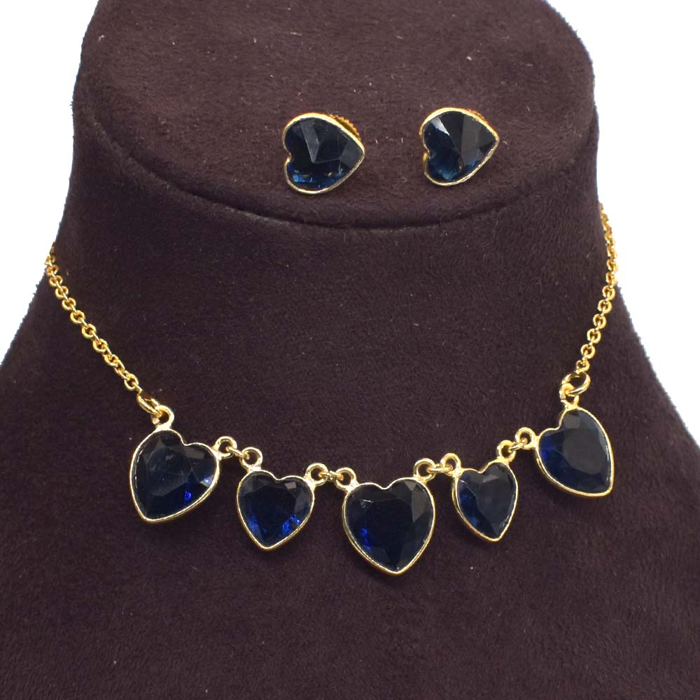 Heart Gold Plated Iolite Quartz Earring Necklace For Women's Jewelry Set SET-822