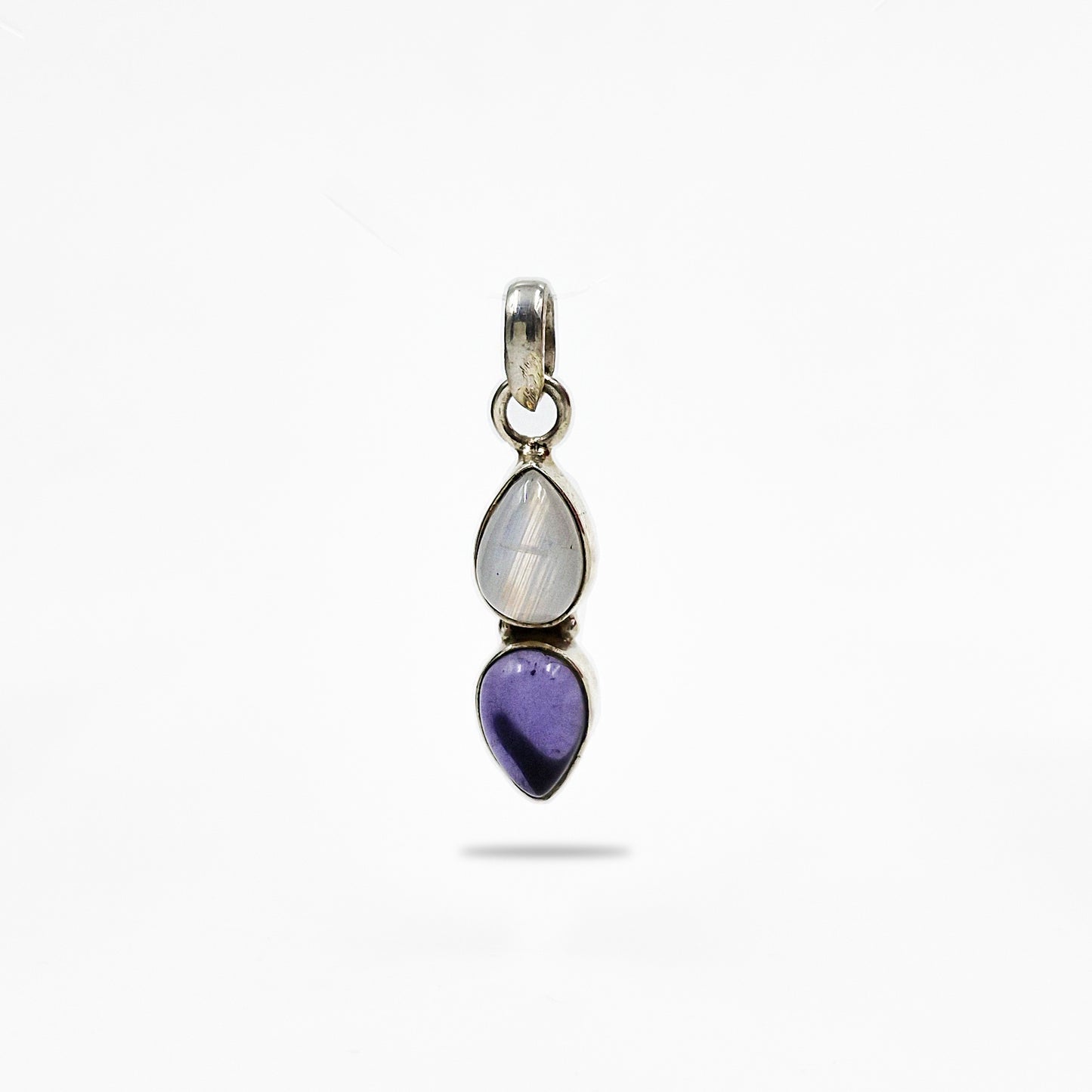 Moonstone Amethyst 925 Sterling Silver Artisan Drop Pendant SPEN-127