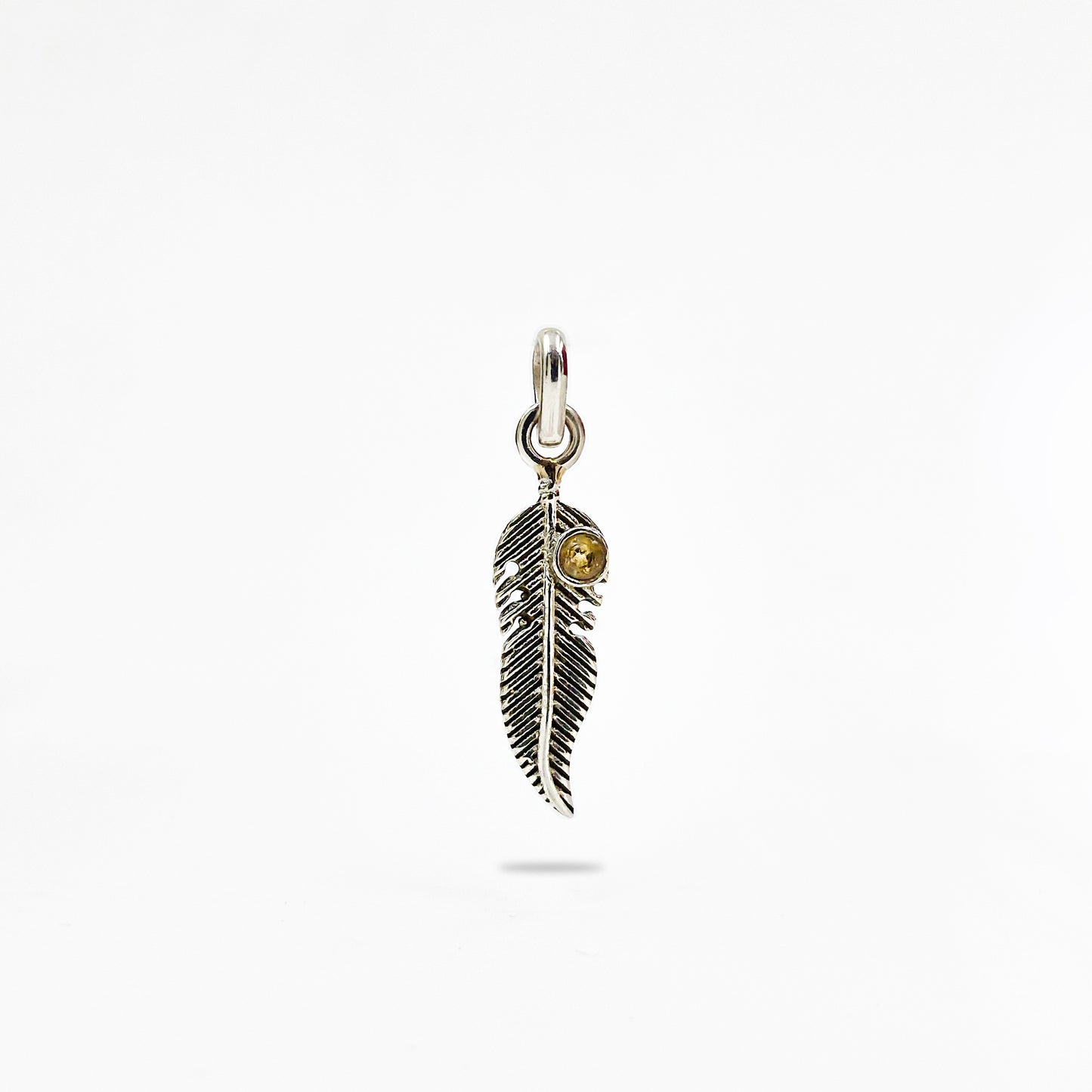 925 Sterling Silver Citrine Feather Charm Pendant for Women SPEN-136