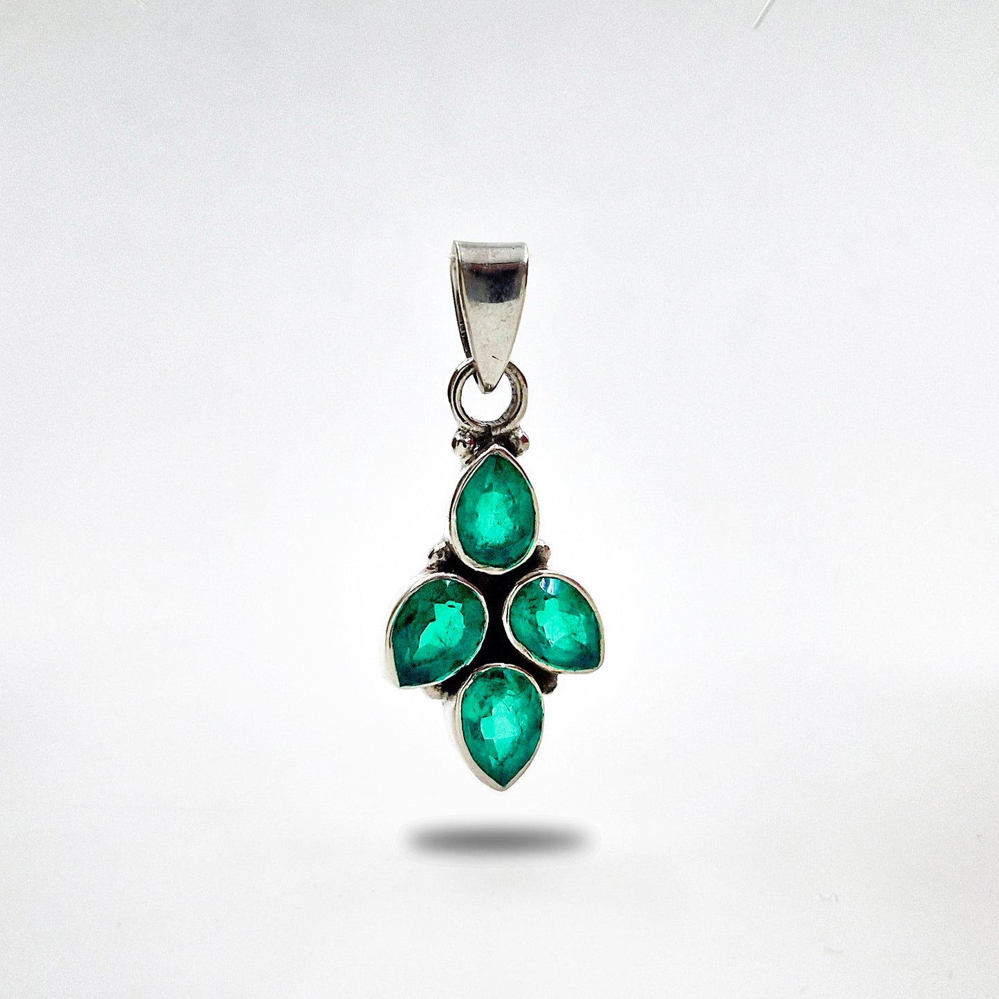 925 Sterling Silver Green Onyx Cluster Pendant Artisan Boho Jewelry SPEN-138