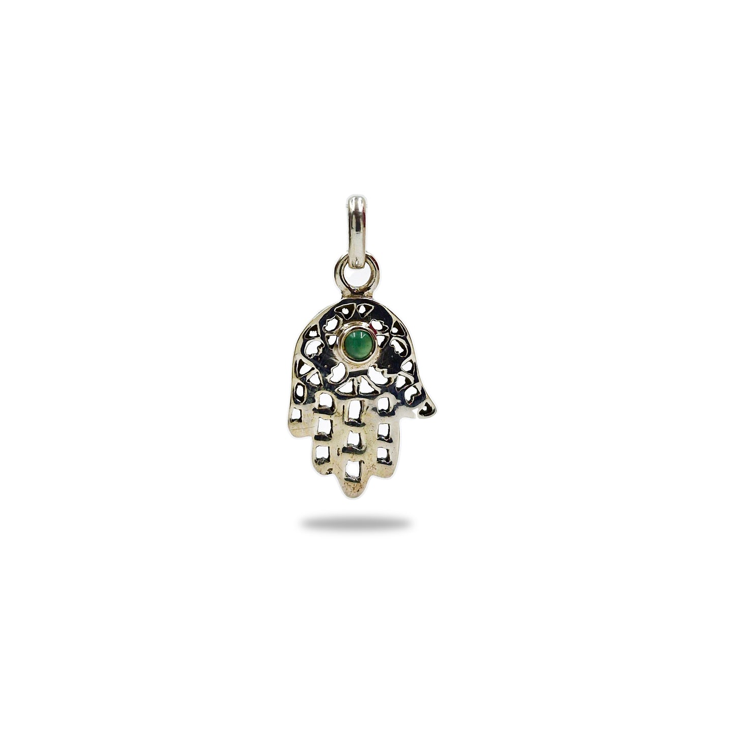 925 Sterling Silver Green Onyx Hamsa Hand Pendant Boho Protection Charm SPEN-164