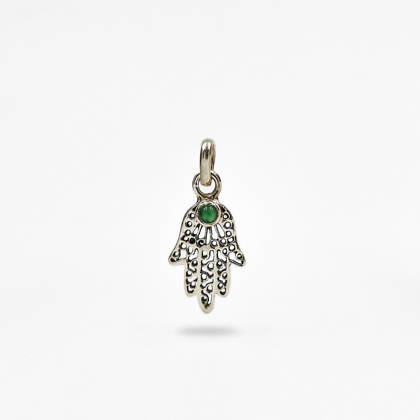925 Sterling Silver Green Onyx Hamsa Hand Pendant Boho Jewelry SPEN-166