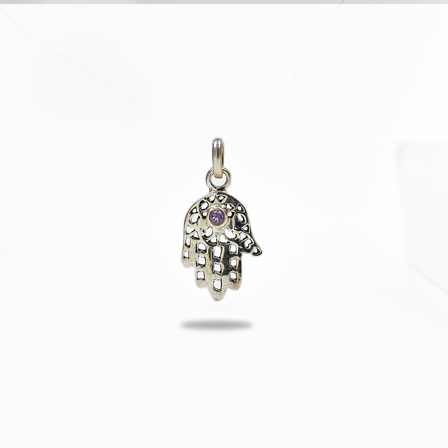 925 Sterling Silver Amethyst Hamsa Hand Pendant Spiritual Boho Charm SPEN-170