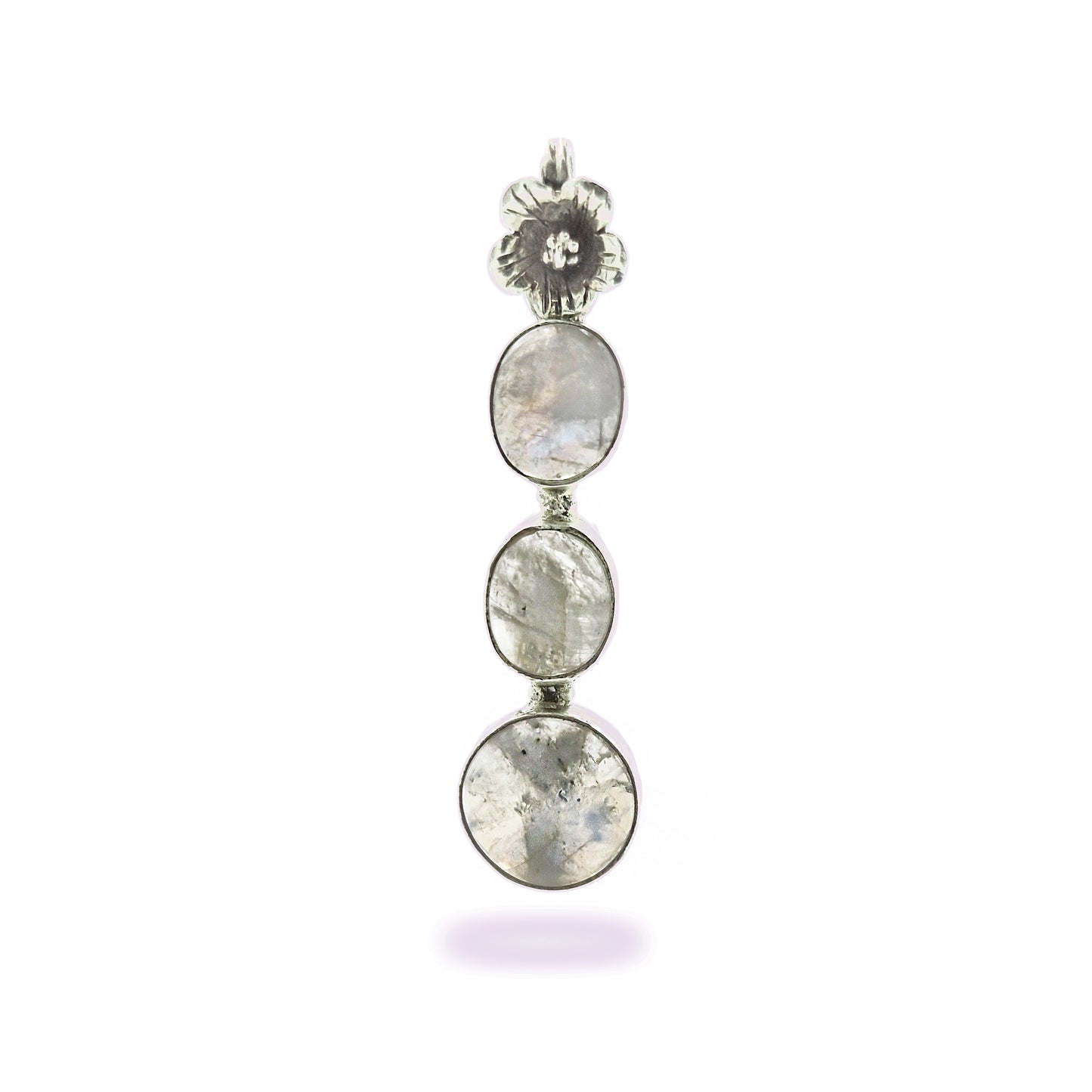 925 Sterling Silver Moonstone Triple Drop Floral Pendant Jewelry SPEN-350