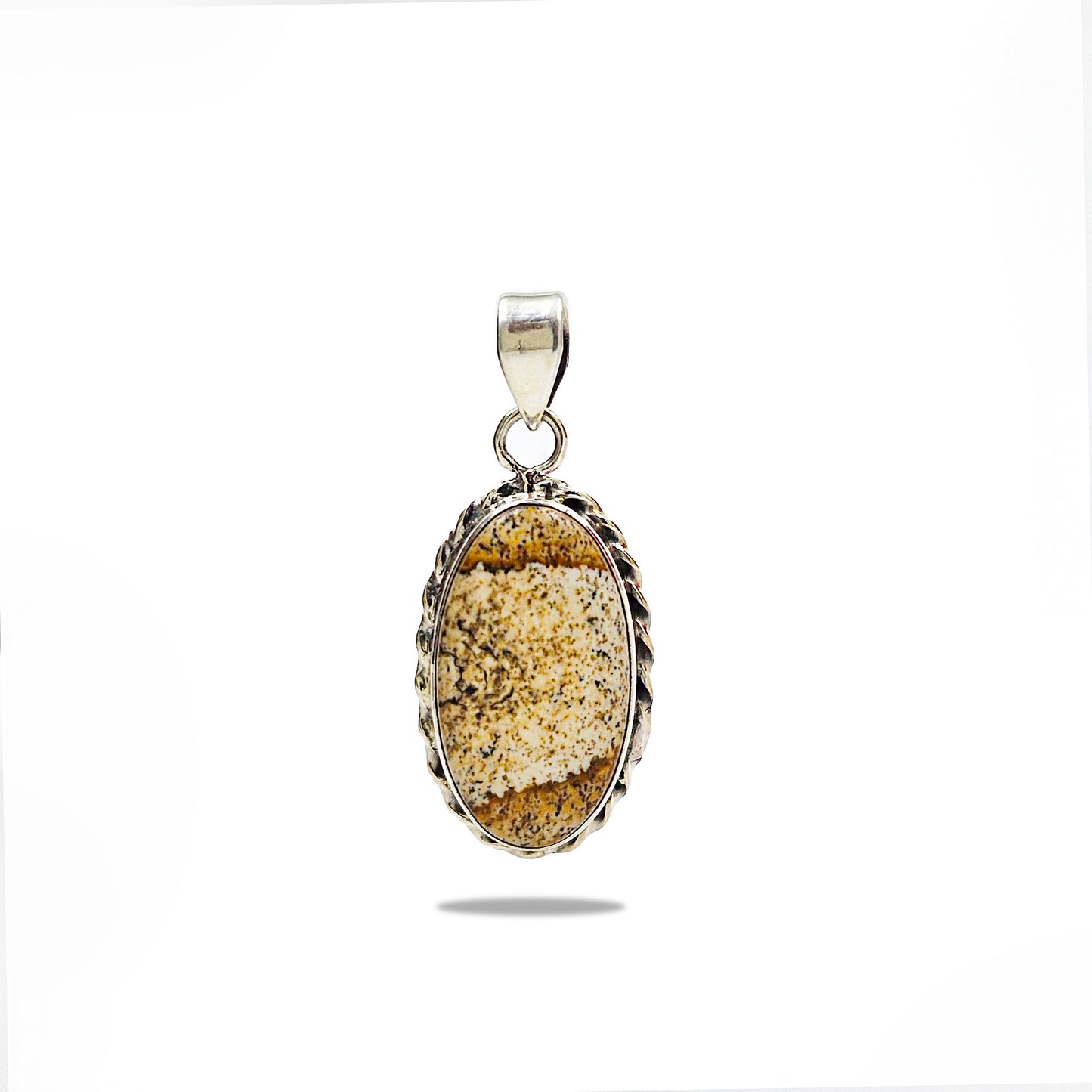 925 Sterling Silver Picture Jasper Oval Pendant Boho Artisan Jewelry SPEN-363
