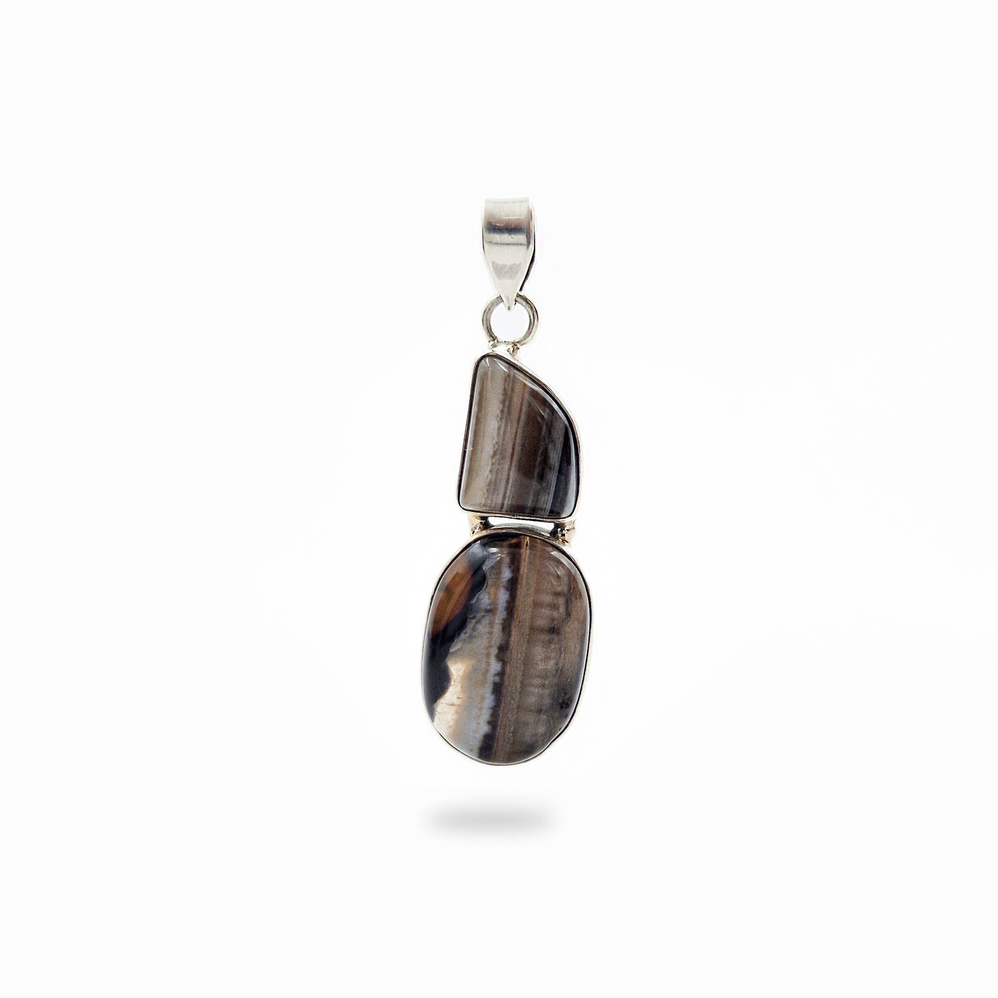 925 Sterling Silver Botswana Agate Dual Stone Modern Pendant SPEN-382