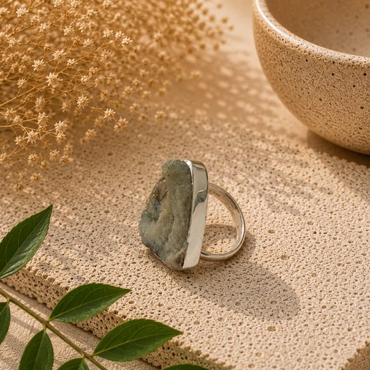 925 Sterling Silver Desert Druzy Natural Gemstone Statement Boho Ring SR-1368