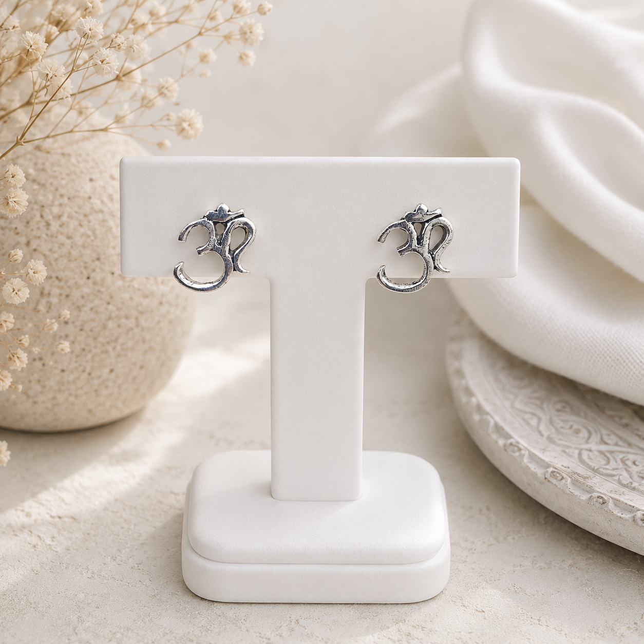 Om Stud Earrings for Women Spiritual Everyday Jewelry ST30-PLN