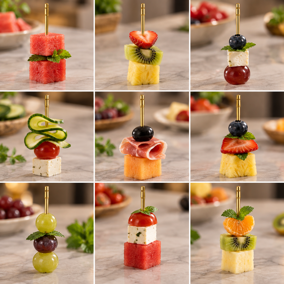Gold Fruit Picks Elegant Food Skewers Party Appetizer Serving Set TP01-GLD-STD