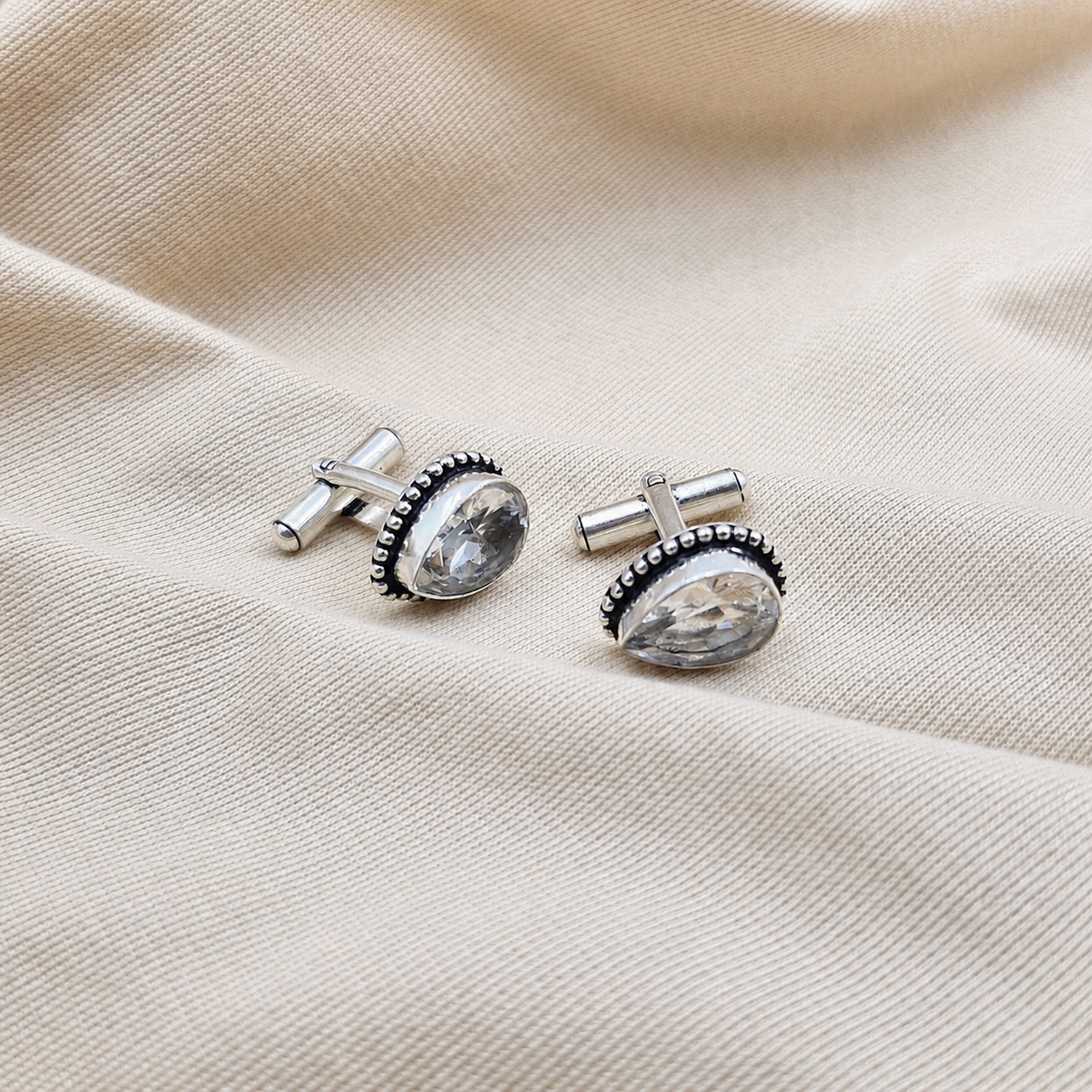 Vintage Teardrop Beaded Border Silver Plated Cufflinks for Men CL-PARENT-SLV01
