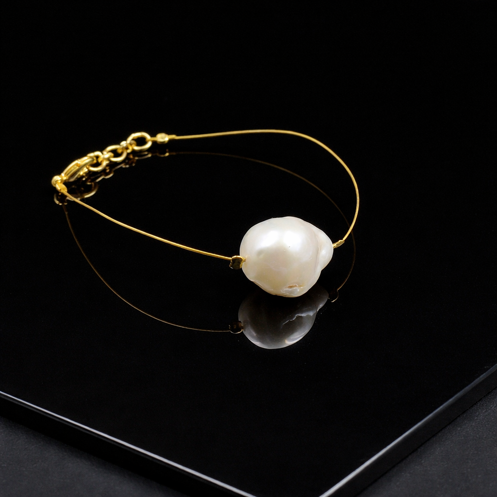 Gold Plated Baroque Pearl Bracelet for Women Elegant Minimal Jewelry BBRC01-GLD
