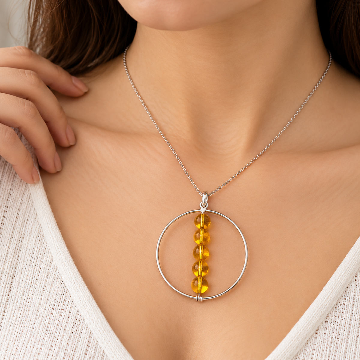 Natural Citrine Pendant, Golden Quartz Beaded Statement Jewelry BPEN284-SLV-NCT05