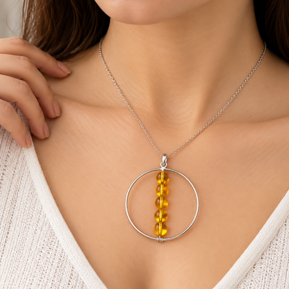 Natural Citrine Pendant, Golden Quartz Beaded Statement Jewelry BPEN284-SLV-NCT05