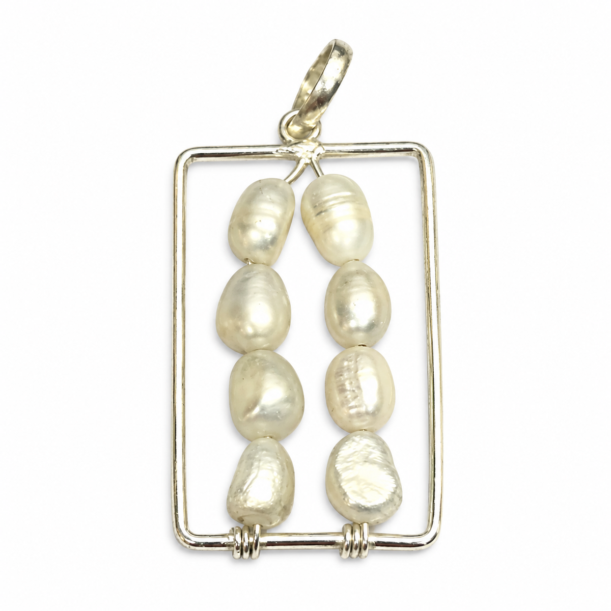 Freshwater Pearl Pendant Modern Rectangular Statement Jewelry BPEN269-SLV-NPRL08