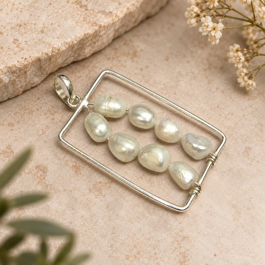 Freshwater Pearl Pendant Modern Rectangular Statement Jewelry BPEN269-SLV-NPRL08