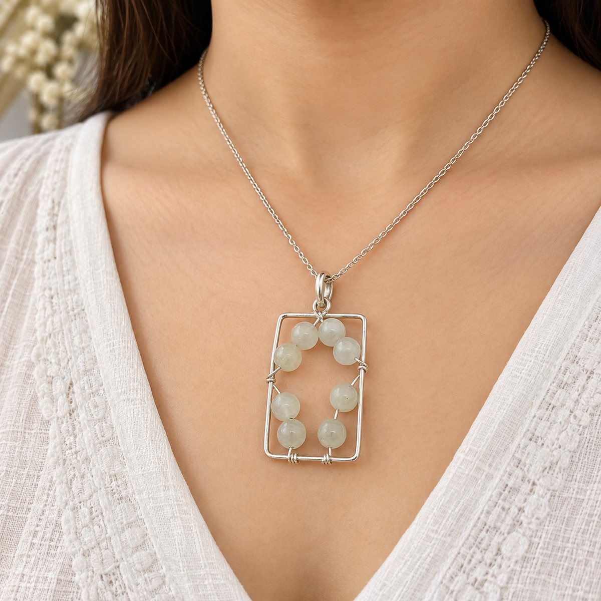Natural Moonstone Pendant Beaded Statement Jewelry BPEN274-SLV-NMS08