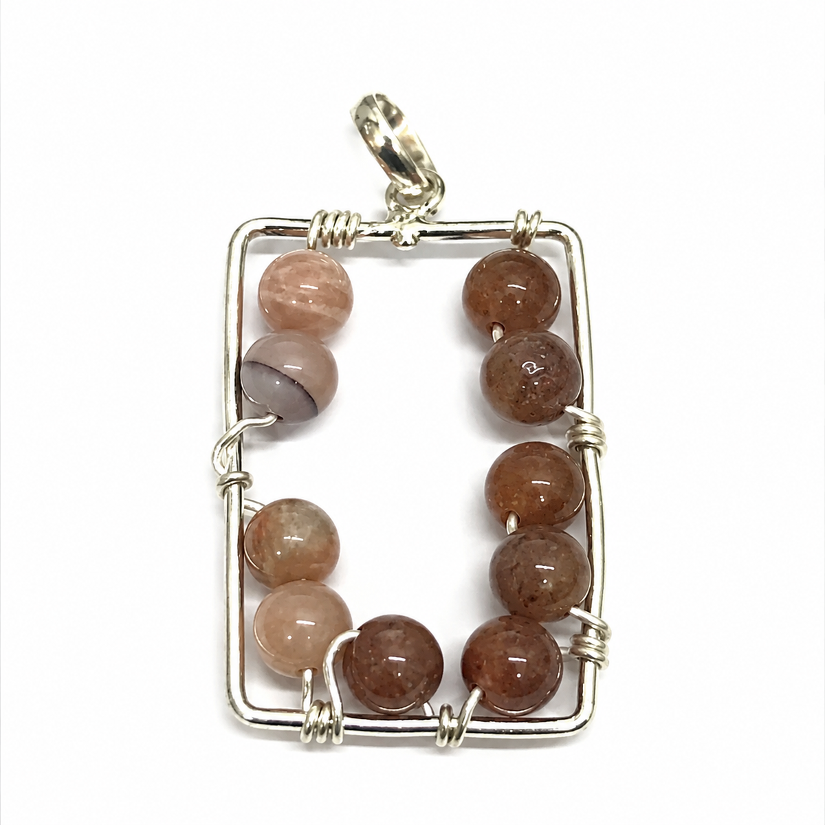 Natural Agate Pendant, Pink Brown Gemstone Jewelry BPEN279-SLV-NAG10