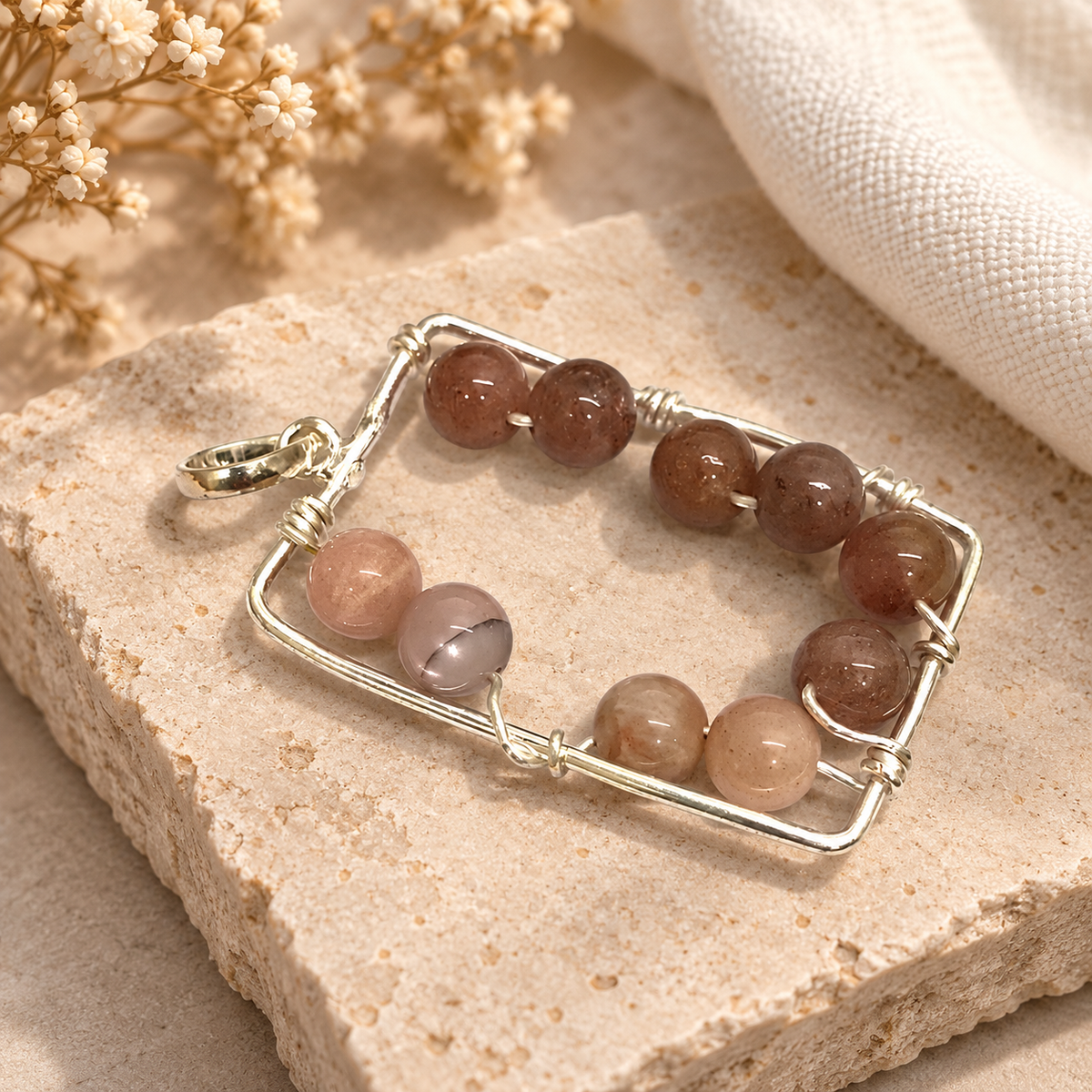 Natural Agate Pendant, Pink Brown Gemstone Jewelry BPEN279-SLV-NAG10