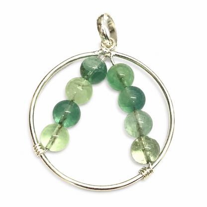 Natural Green Prehnite Pendant, Beaded Gemstone Boho Jewelry BPEN281-SLV-NPR08