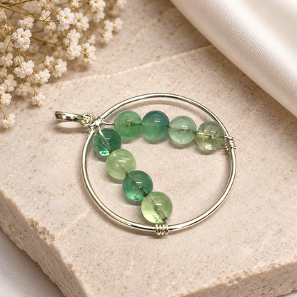 Natural Green Prehnite Pendant, Beaded Gemstone Boho Jewelry BPEN281-SLV-NPR08