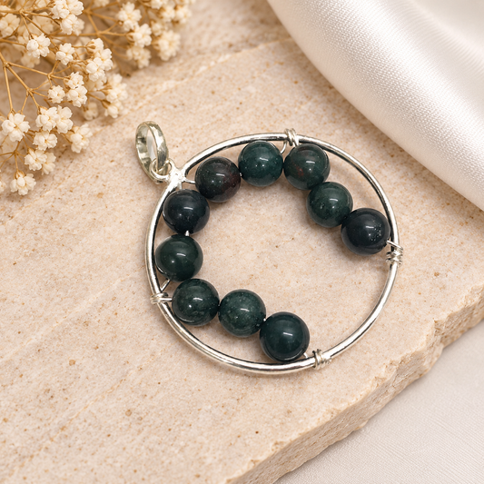 Natural Bloodstone jasper Pendant Dark Green Gemstone Boho Jewelry BPEN283-SLV-NJR10