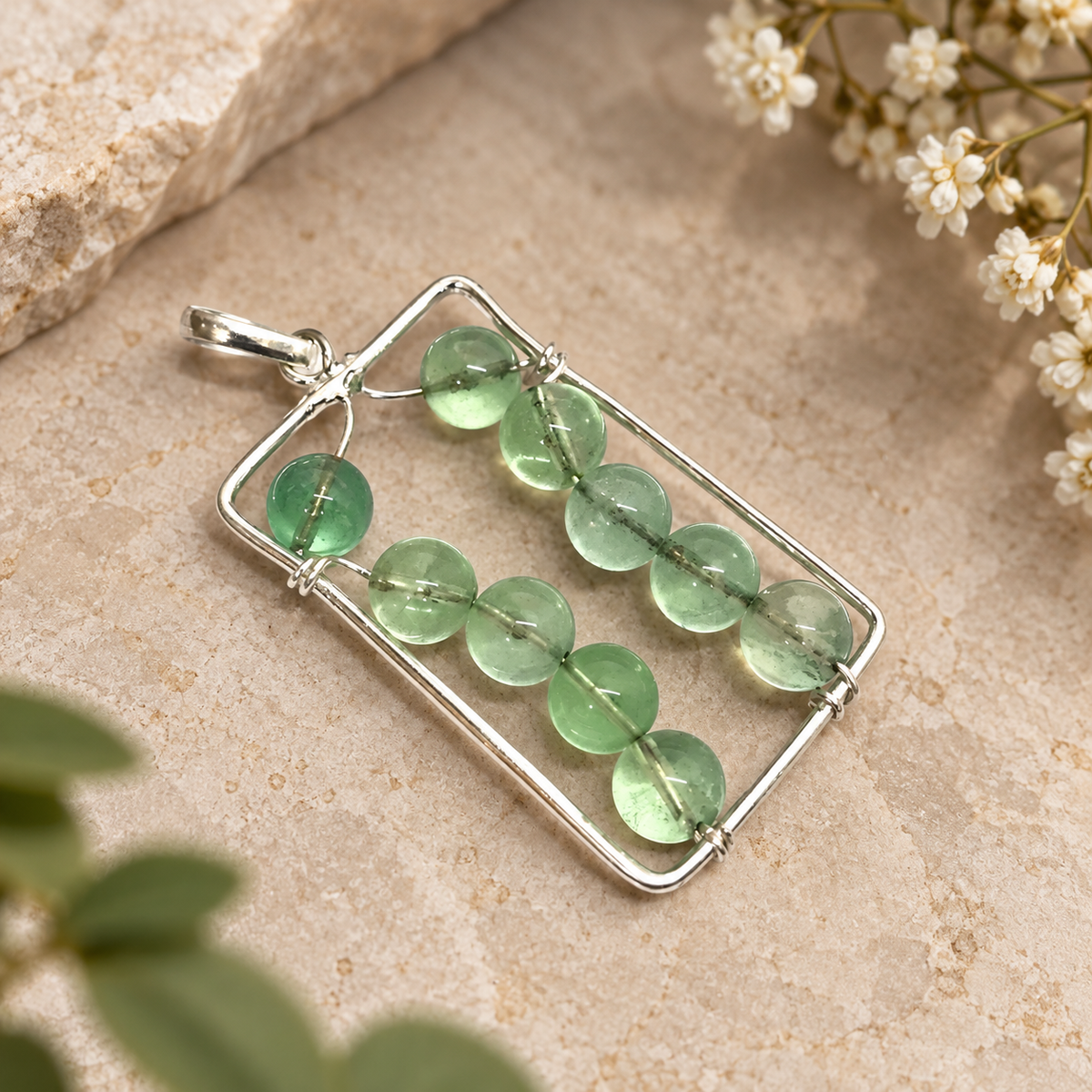 Natural Prehnite Pendant Green Gemstone Silver Jewelry BPEN290-SLV-NPR10