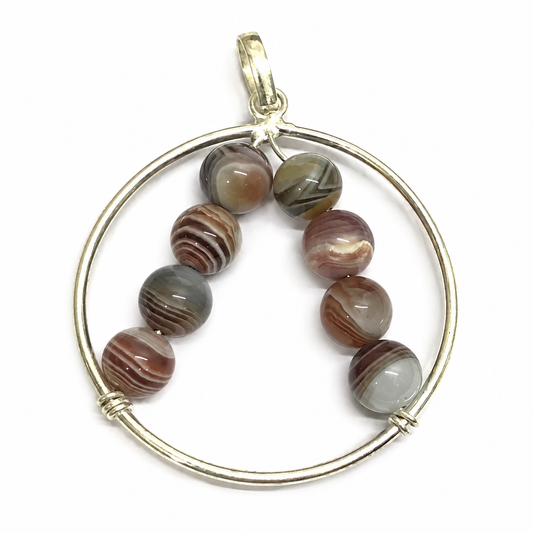 Natural Agate Beaded Silver Hoop Bracelet Boho Gemstone Jewelry BPEN324-SLV-NCLAG08
