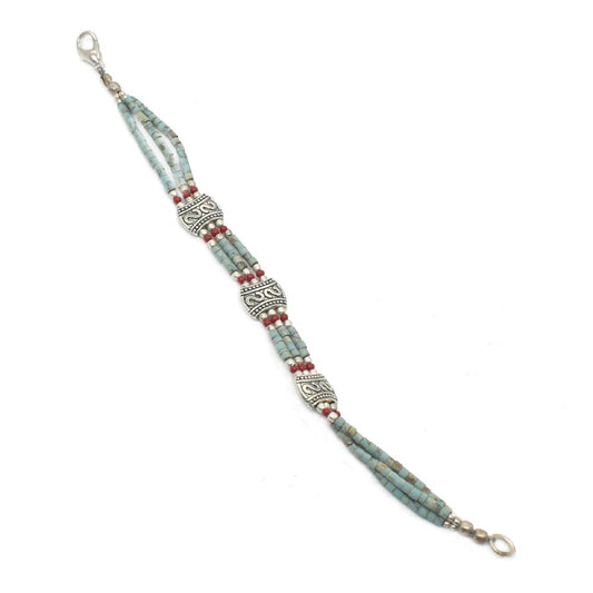 Red Coral Turquoise Tibetan Friendship Band Jewelry Beaded Bracelet 7" BRC-1998