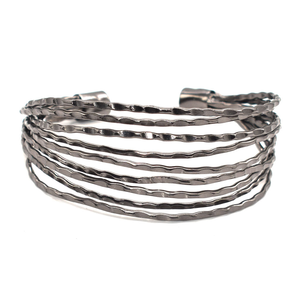 Silver Tone Multi Layer Cuff Bracelet Wavy Boho Statement Jewelry BRC-3177