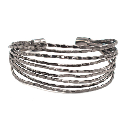 Silver Tone Multi Layer Cuff Bracelet Wavy Boho Statement Jewelry BRC-3177