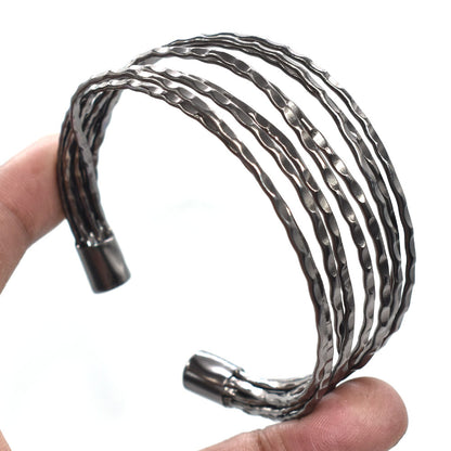 Silver Tone Multi Layer Cuff Bracelet Wavy Boho Statement Jewelry BRC-3177