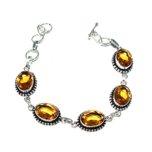 Faceted Citrine Quartz Gemstone Fashion Jewelry Bracelet 7 BRC-3264