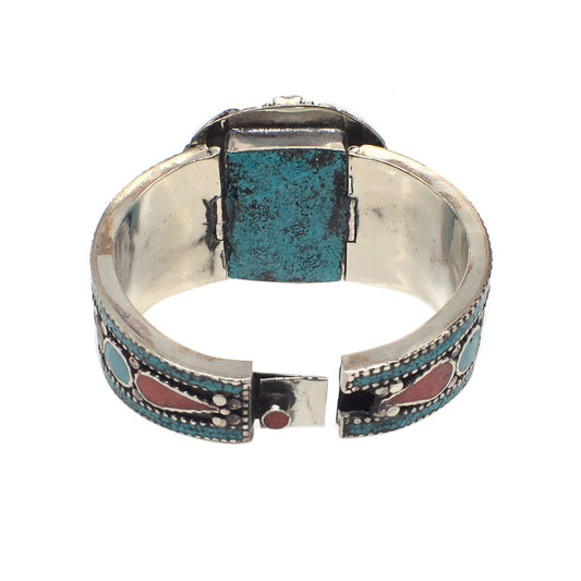 Turquoise Coral Ethnic Tibetan Nepali Fashion Cuff Bracelet 7.5" BRC-3803