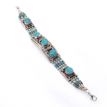 Vintage Turquoise Gemstone Unique Design Tibetan Jewelry Bracelet 7.5" BRC-3978