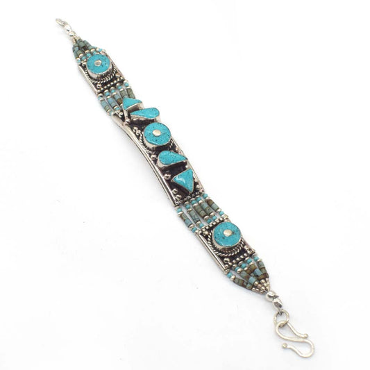 Vintage Green Turquoise Bracelet Women's Fashion Tibetan Jewelry 7.5" BRC-4059