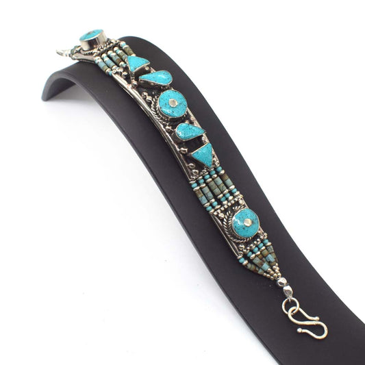 Vintage Green Turquoise Bracelet Women's Fashion Tibetan Jewelry 7.5" BRC-4059