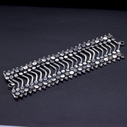 Oxidized Silver Bracelet, Wide Boho Cuff, Tribal Statement Jewelry BRC-4133
