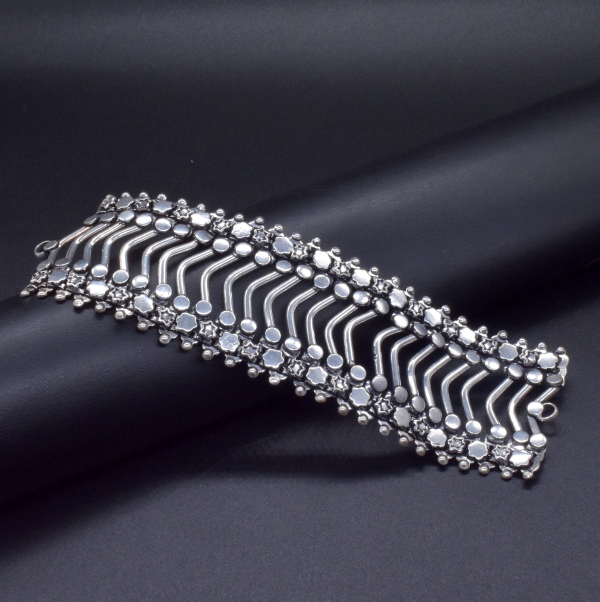 Oxidized Silver Bracelet, Wide Boho Cuff, Tribal Statement Jewelry BRC-4133
